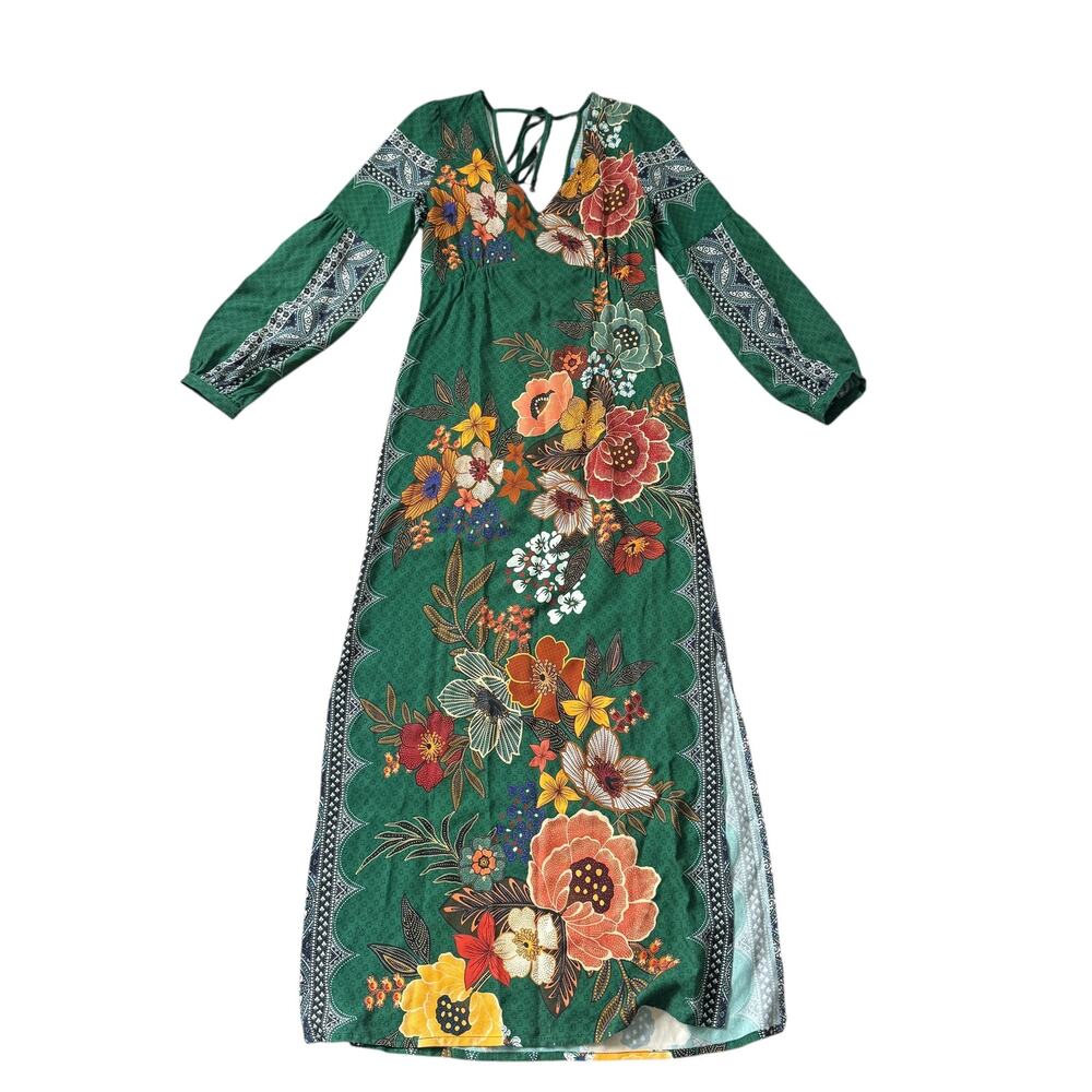 Farm Rio x Anthropologie Verdor Maxi Dress Green Floral - Picture 2 of 11